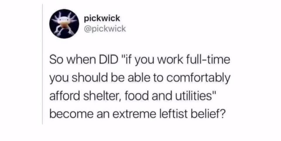 A screenshot of a tweet from user @pickwick, whose profile picture is a white axolotl. The tweet text asks when the idea…