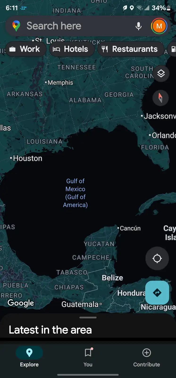 A screenshot of a Google Maps interface showing the Gulf of Mexico, with the text 'Gulf of Mexico (Gulf of America)'…