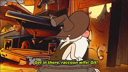 A six-panel comic strip from 'Gravity Falls' shows a white-bearded, bandaged man in a hat repeatedly shouting 'Get in there…