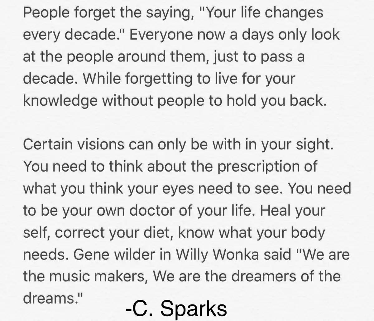 The image displays a block of text on a textured white background. The text is a philosophical passage attributed to 'C…