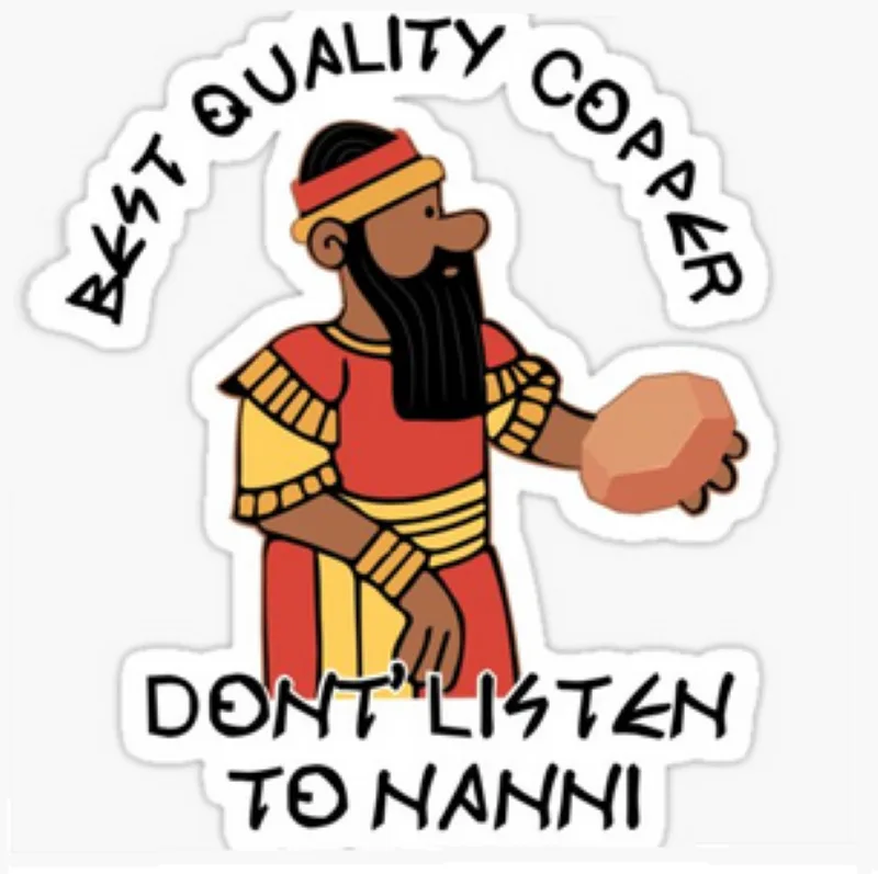 A cartoon illustration of a man with a long black beard, wearing a red and yellow ancient-style tunic and headband, holding…