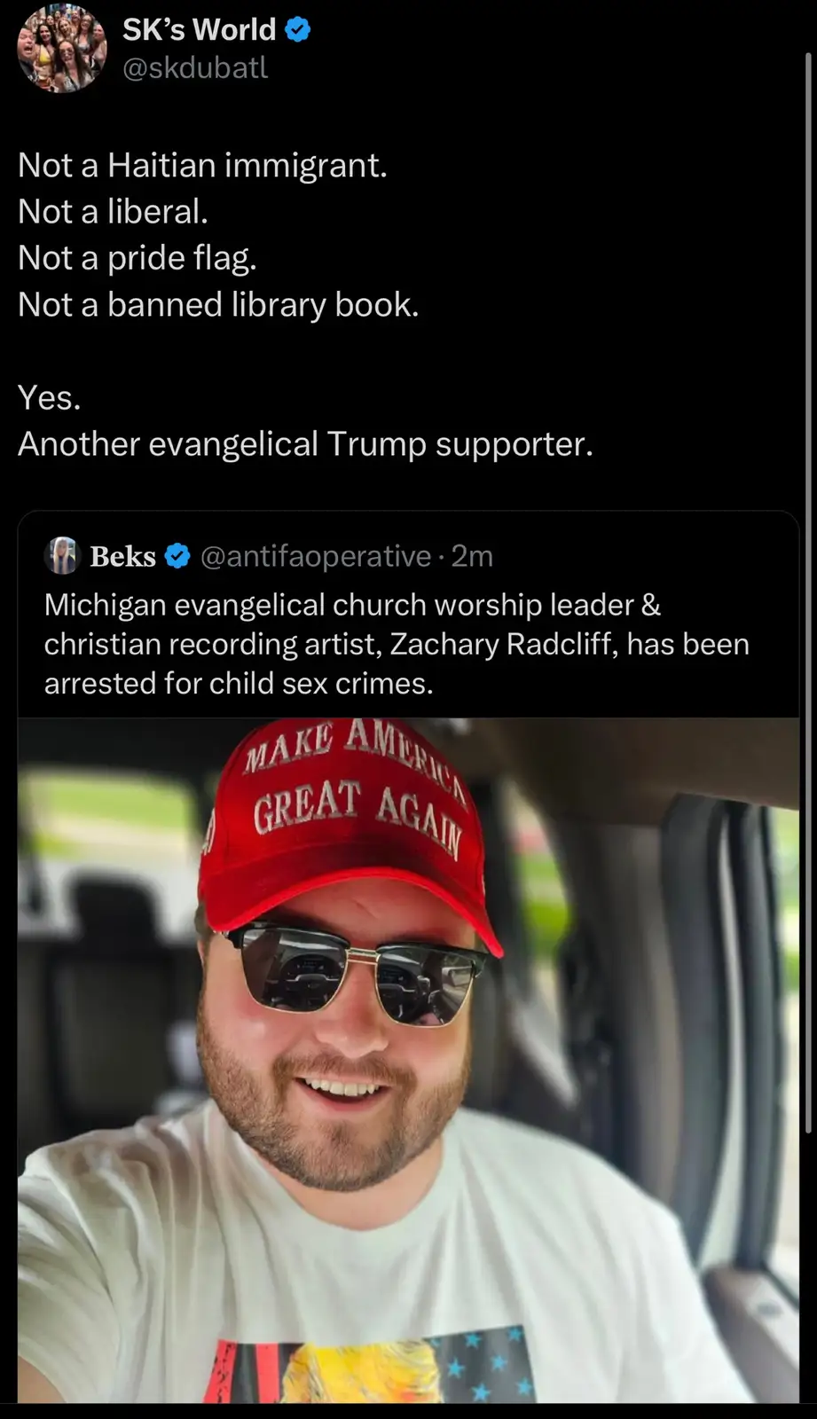 A screenshot of a Twitter thread shows a tweet from 'SK's World' listing several things that are 'not' the subject, then…