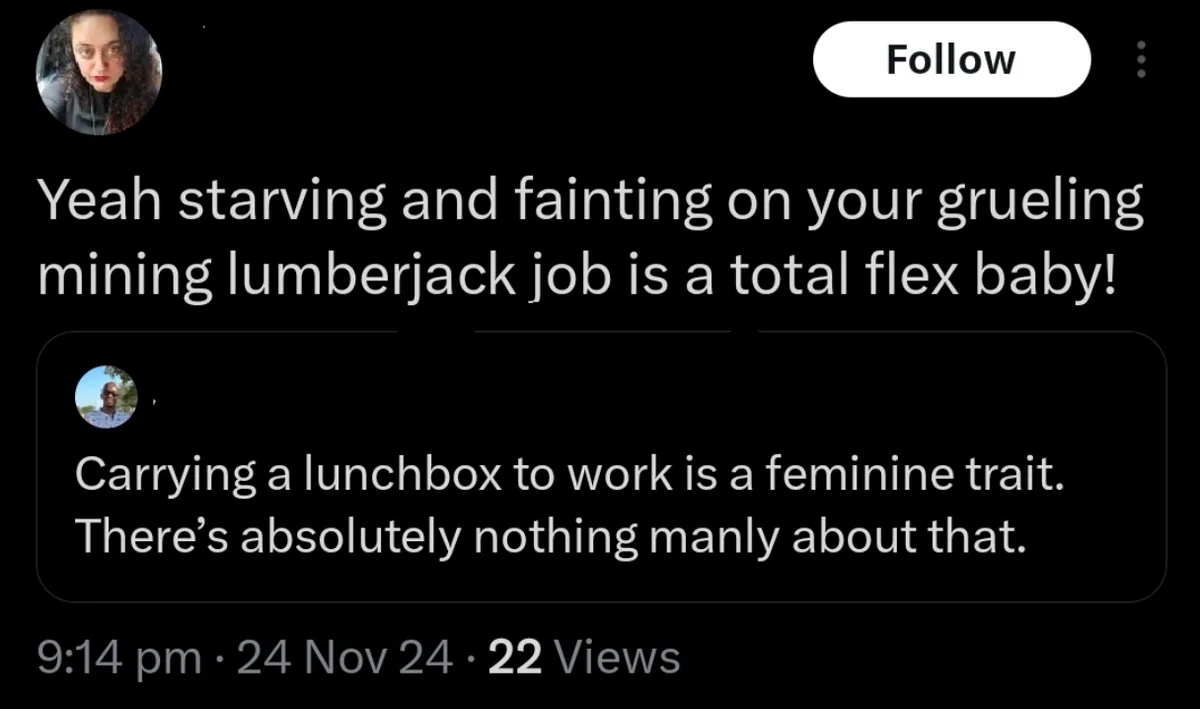 A screenshot of a social media comment thread shows a user sarcastically calling starving and fainting on a mining job 'a…