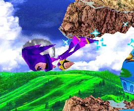 Six panels from a Sonic the Hedgehog game show a purple character, likely Dr. Eggman, repeatedly being hit by blue orbs and…