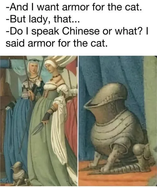 The image is split into two panels. The left panel shows a historical painting of two women in elaborate gowns, with a…