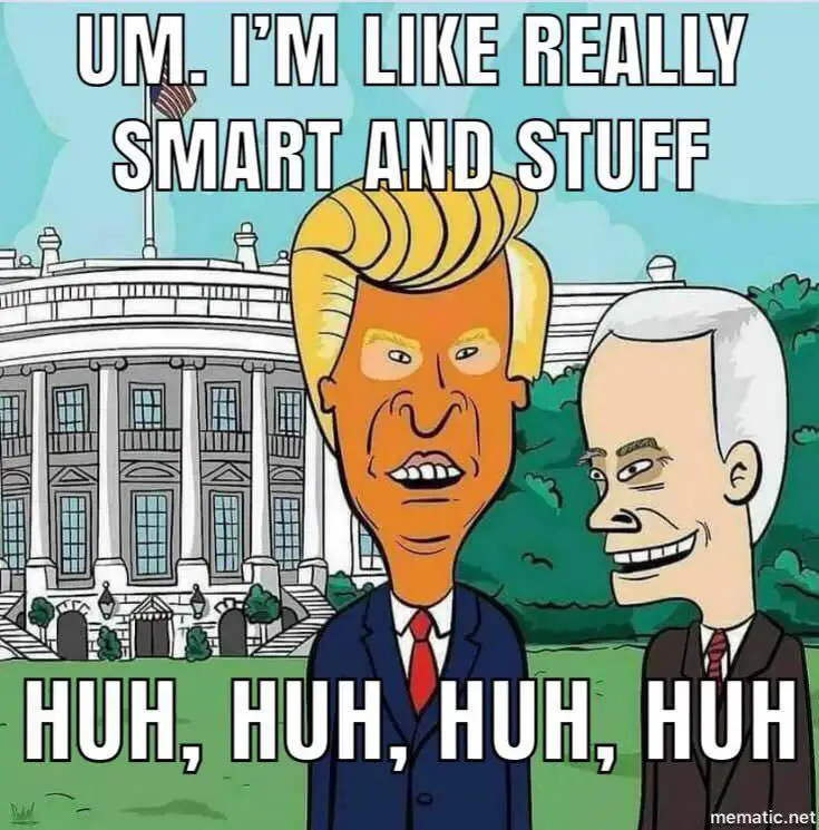 A cartoon image shows two caricatured men standing in front of the White House. The man on the left, with orange skin and…