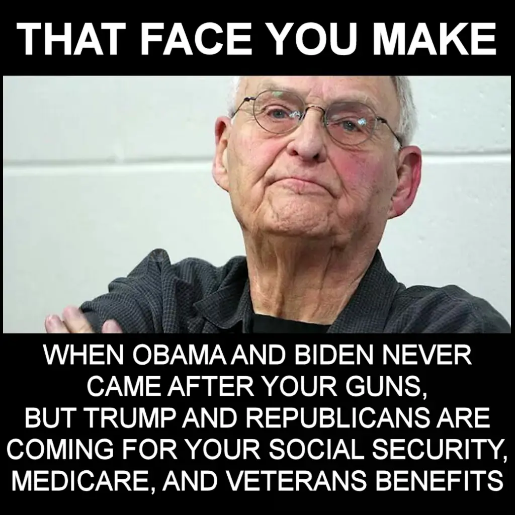 An older man with glasses and a disapproving, skeptical expression looks directly at the camera. The image has bold white…