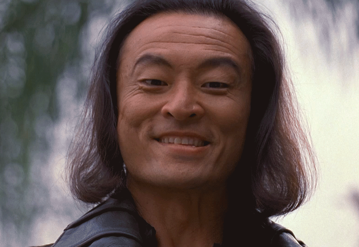 The image displays six panels of a man with long dark hair and a leather jacket, showing a progression of facial expressions…
