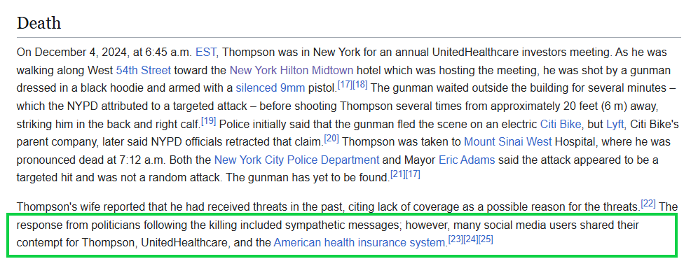 A screenshot of a news article about the death of Thompson, with a highlighted paragraph stating his wife reported he…