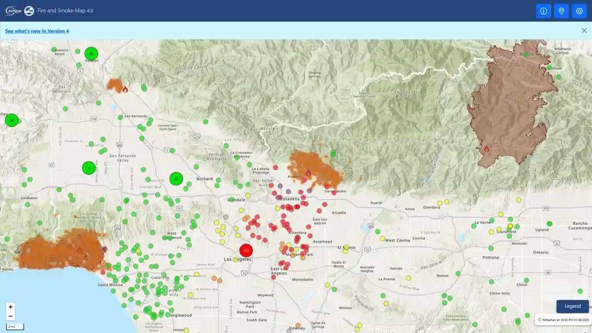 Latest Fire and Smoke Map for Southern California