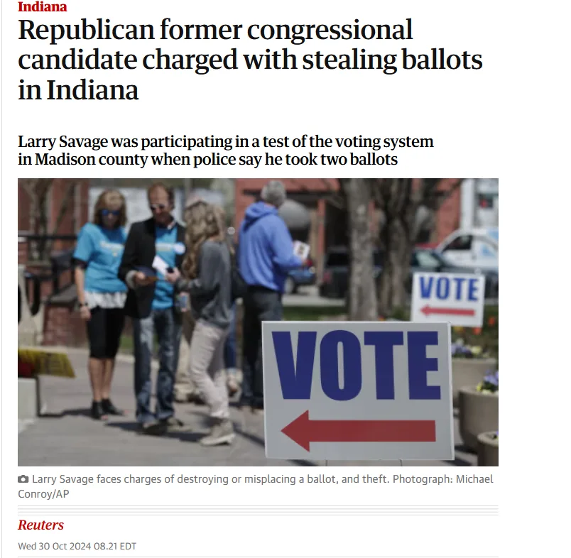 A news article screenshot shows a 'VOTE' sign with a red arrow pointing left, in front of blurred people at a polling place…