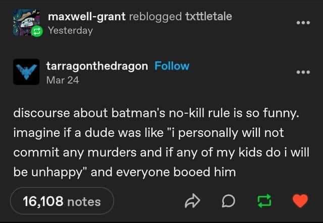 A screenshot of a Tumblr post by user 'tarragonthedragon' from March 24, showing a comment about the humor in discussions of…