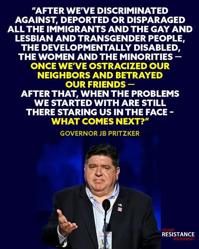 A man in a suit stands at a podium with a microphone, looking concerned. Overlaid text is a long quote attributed to…