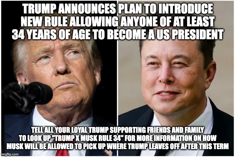 The image is a split-screen meme featuring Donald Trump on the left looking serious with a microphone, and Elon Musk on the…