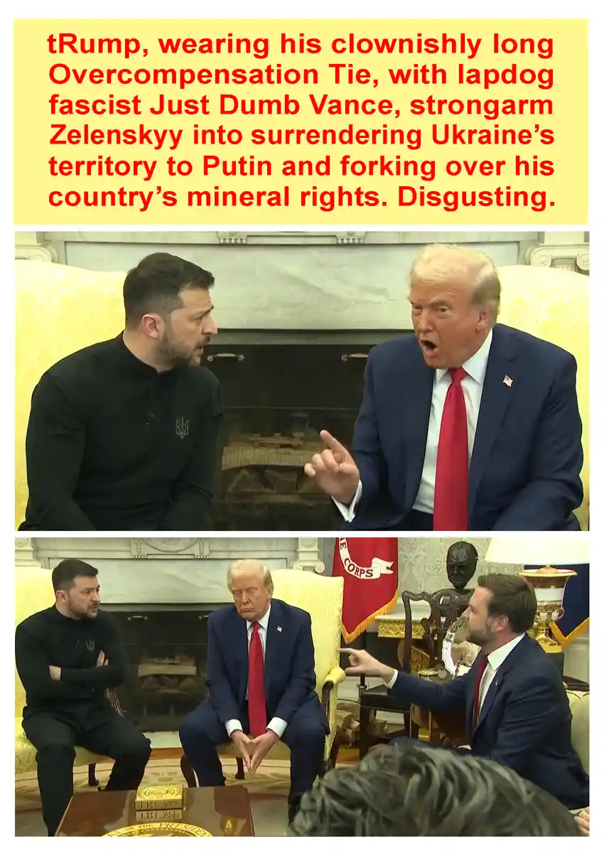 The image shows two panels of Donald Trump in a formal room with a fireplace, speaking to Ukrainian President Volodymyr…