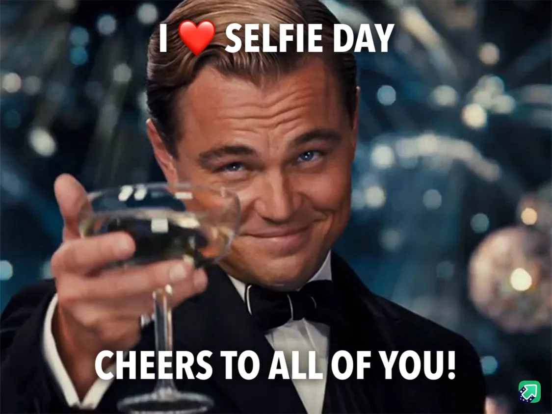A man in a tuxedo holding a champagne glass and smiling while looking at the camera. The text overlaid on the image reads 'I…