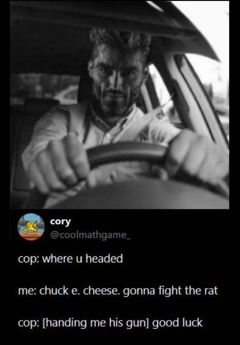 A black-and-white photo of a man with a serious, intense expression gripping a car steering wheel. Overlaid text depicts a…