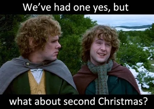 Two men with curly hair, one looking skeptical and the other smiling, overlaid with text reading 'We've had one yes, but…