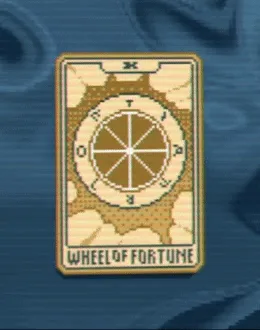 A sequence of six images shows a pixelated 'Wheel of Fortune' tarot card progressively being destroyed, starting as an…