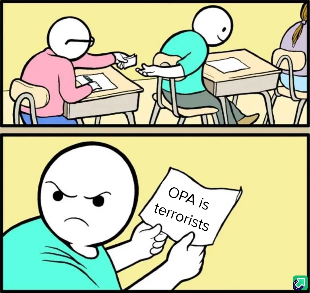 Two panels show a classroom scene. In the top panel, a student in pink hands a note to a student in teal who is leaning over…