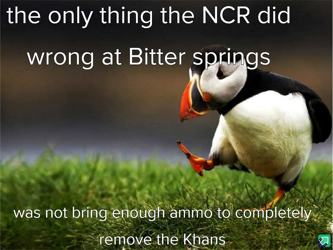 A puffin stands on green grass, looking down with one foot lifted, as if in mid-stride or contemplation. White text overlaid…