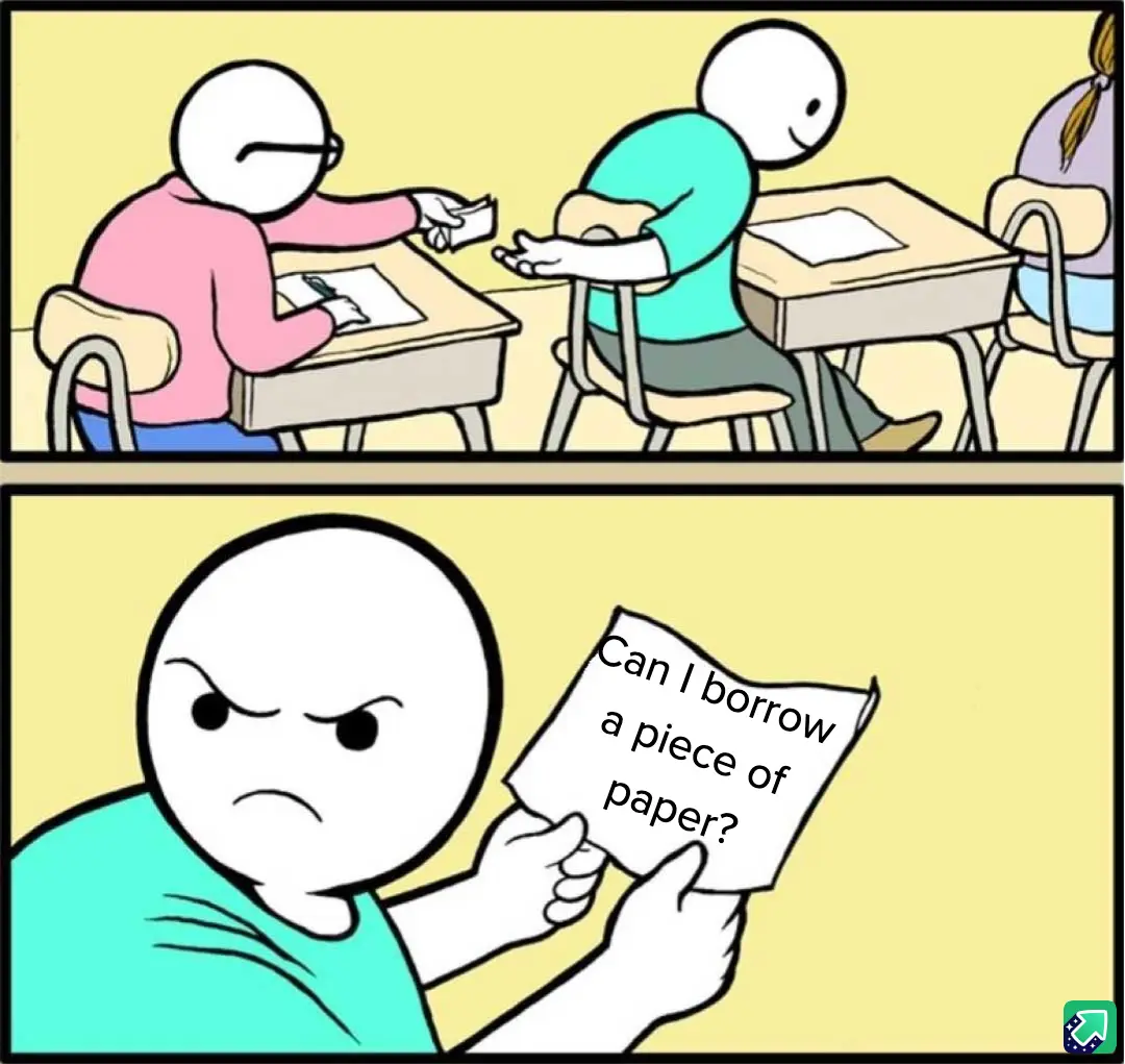 The top panel shows a student in a pink shirt handing a small piece of paper to a student in a teal shirt at their desks in…