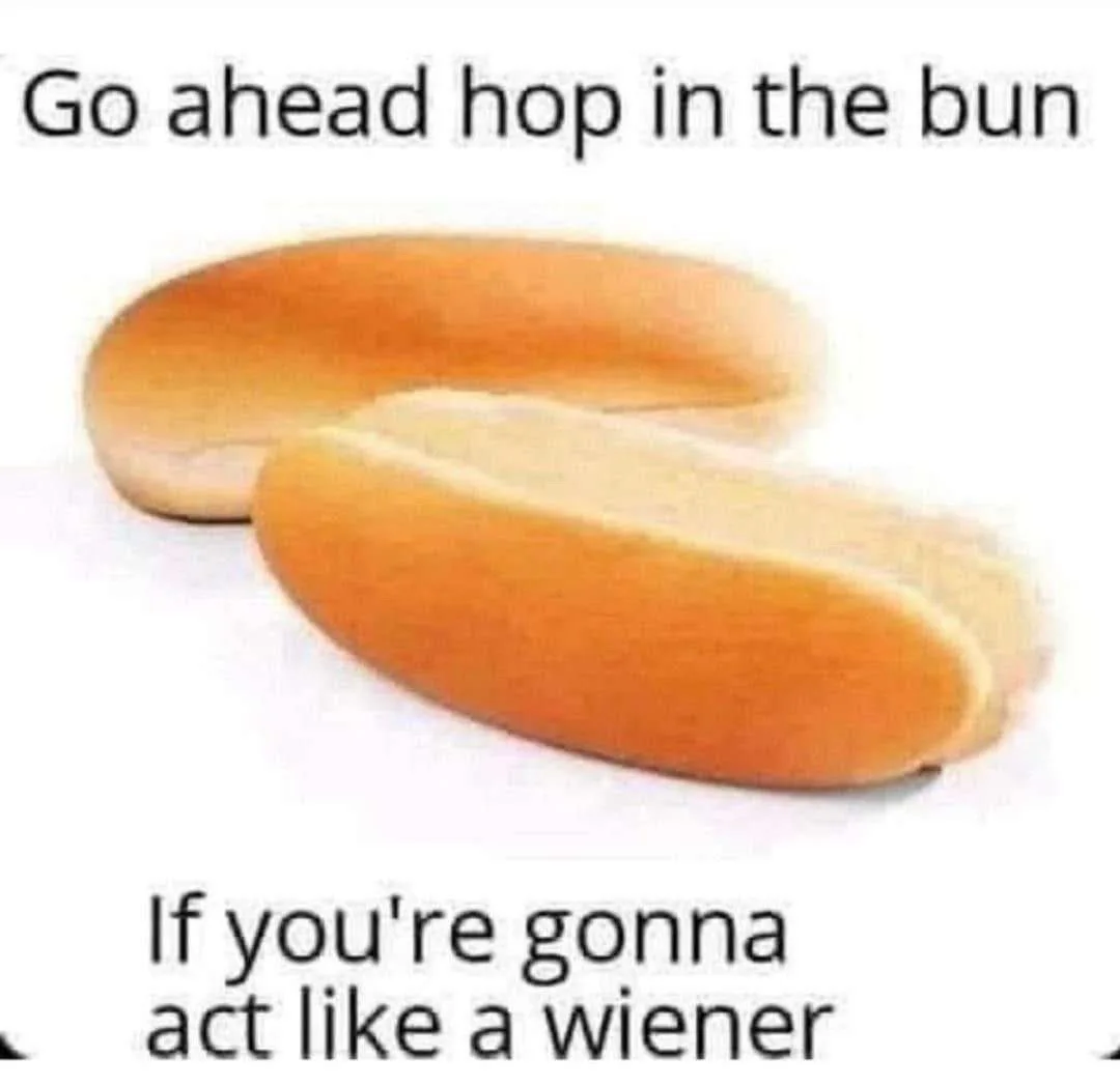 The image shows two hot dog buns, one whole and one split open, against a plain white background. The top text reads 'Go…