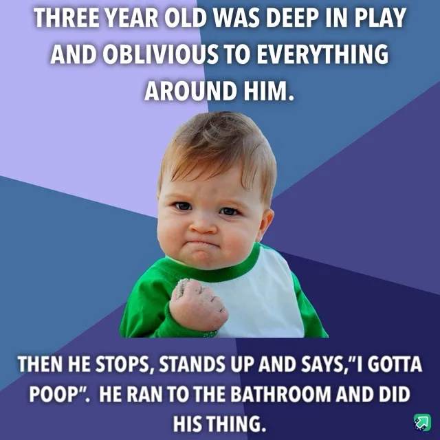 A young child with a pouty, determined expression, wearing a green and white shirt, is shown against a blue and purple…