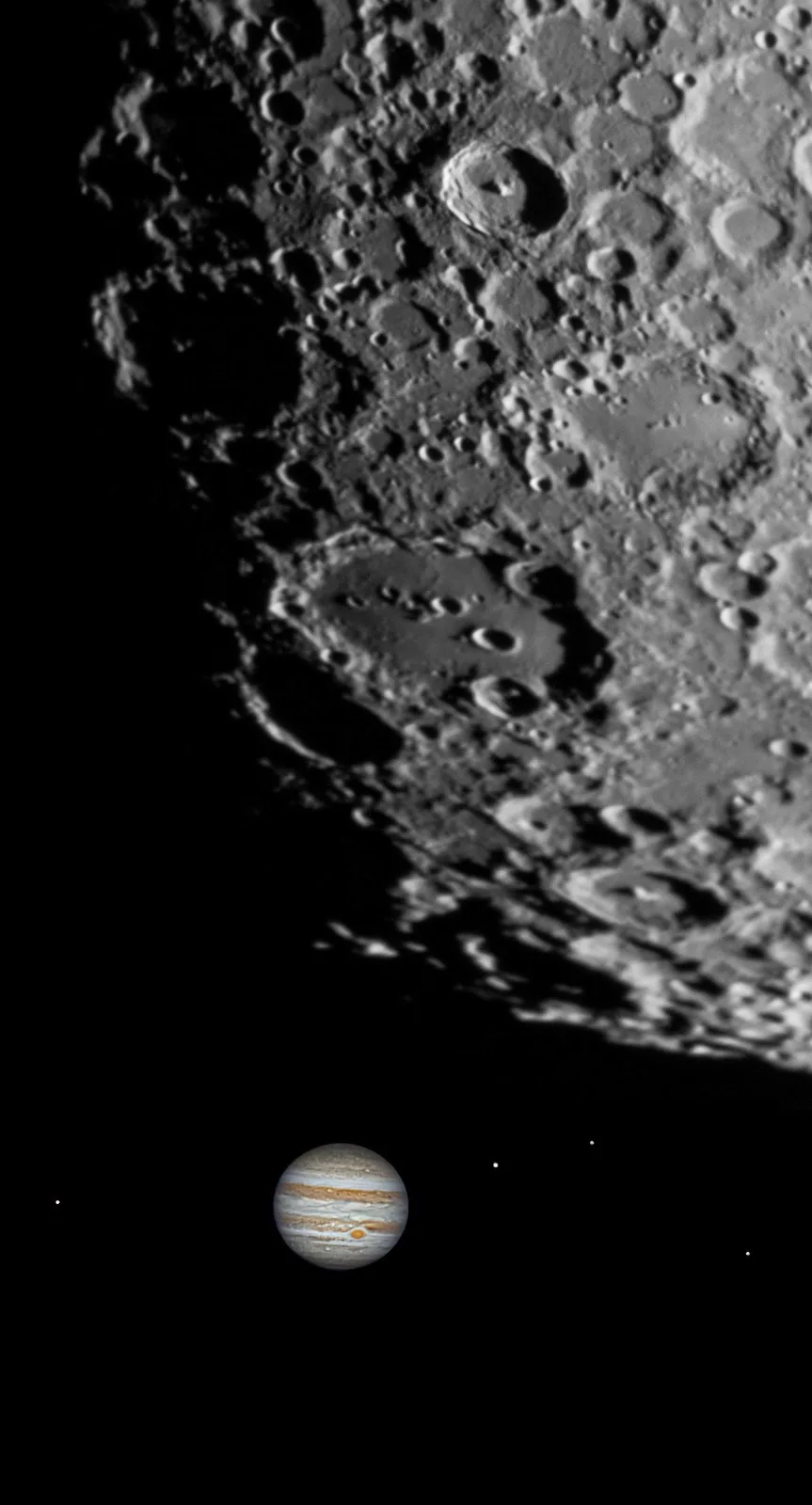 Jupiter's Magnificent Size Compared to the Moon During Closest Approach