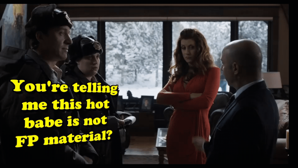A three-panel meme using a scene from 'The Equalizer' where a woman in a red dress is being discussed. The first panel has…