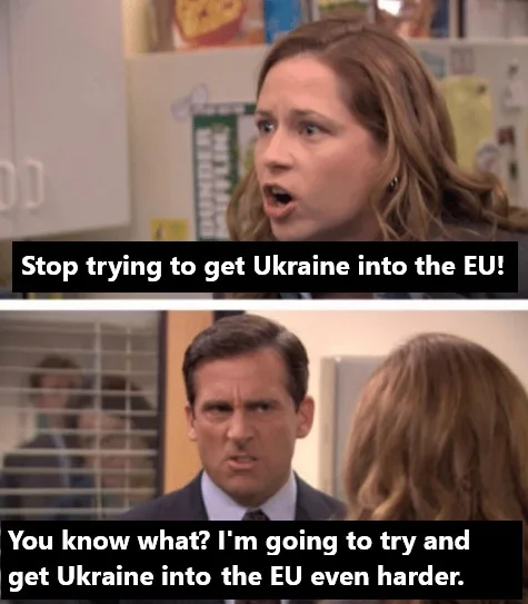The meme features two panels from 'The Office.' The top panel shows Pam Beesly with a shocked expression, overlaid with the…