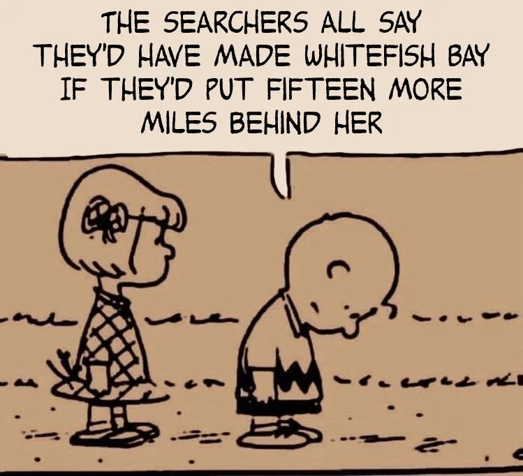 A black-and-white Peanuts comic strip panel shows Lucy van Pelt standing and looking down at Charlie Brown, who is bowing…