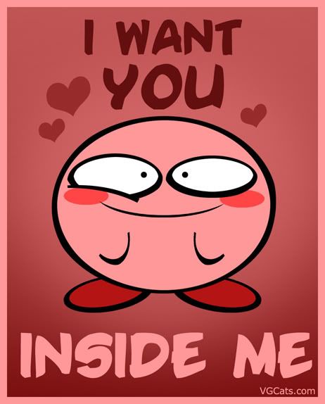 A pink, round cartoon character with wide eyes, rosy cheeks, and a smug smile stands against a red background. Above the…