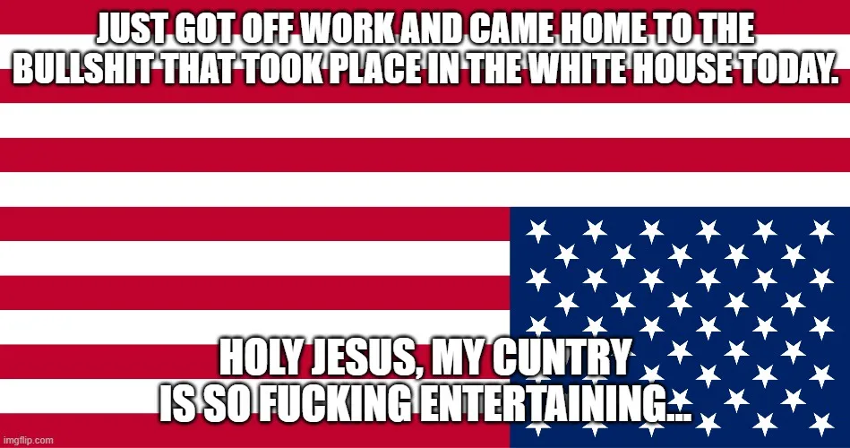 The image displays the American flag as a background. White, bold, capitalized text is overlaid in two sections: the top…