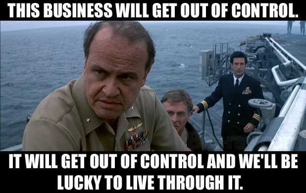 A still from the movie 'A Few Good Men' shows Colonel Nathan Jessup (played by Jack Nicholson) with a stern, grim expression…