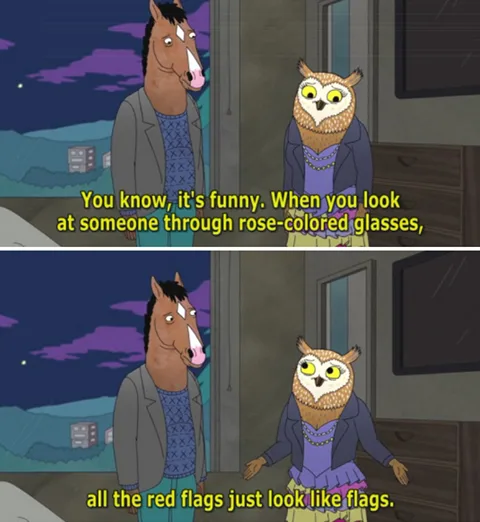 Two animated characters, a horse and an owl, stand in a room at night. The horse speaks first, saying, 'You know, it's…