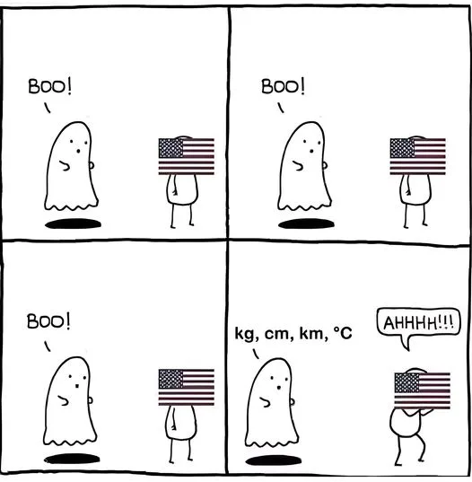 A four-panel comic strip shows a ghost repeatedly saying 'BOO!' while facing a person holding an American flag. In the final…