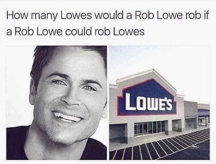 The image is split into two panels: the left shows a black-and-white photo of actor Rob Lowe smiling, and the right shows…