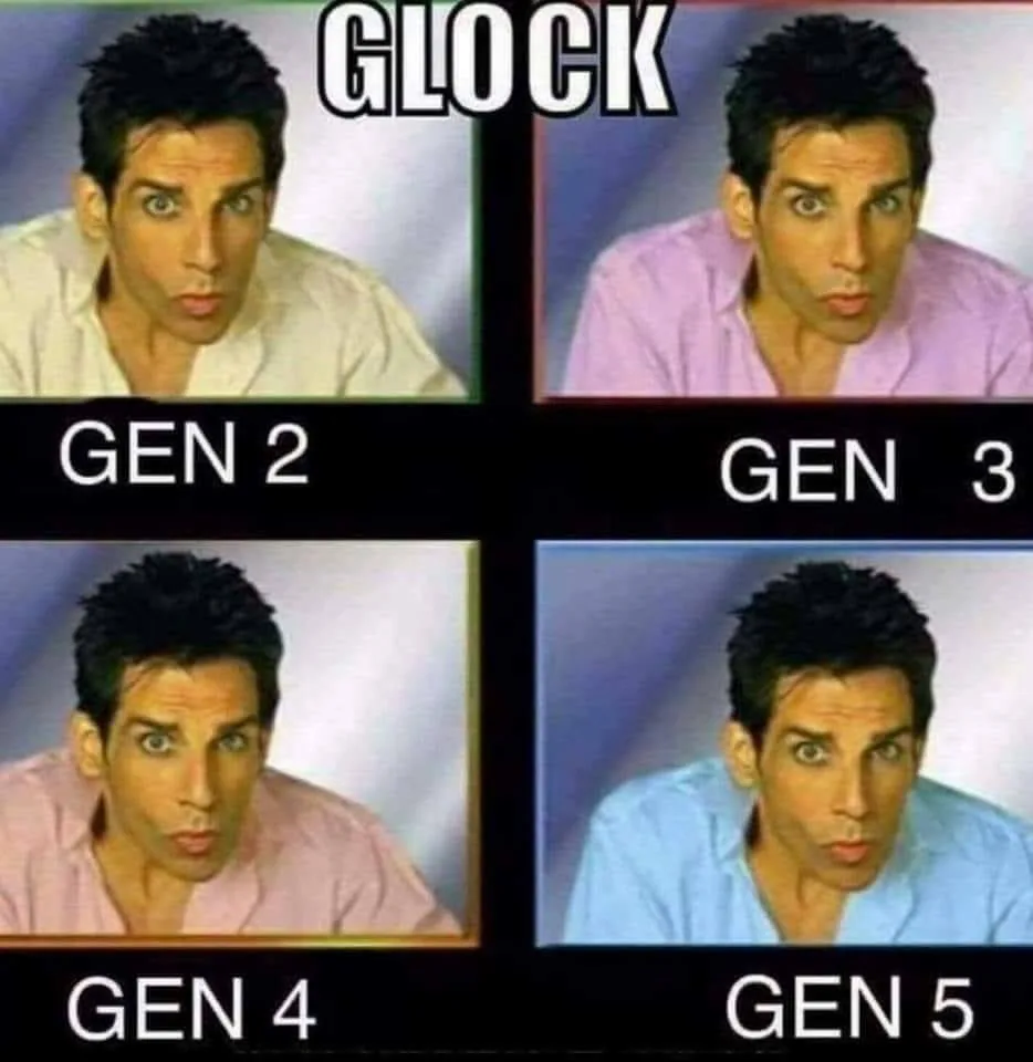 The image displays four panels of the same man with a shocked expression, each wearing a different colored shirt. The top…