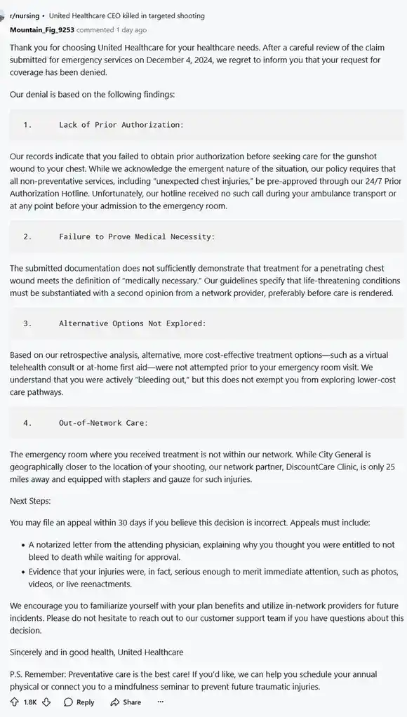 Thank you for choosing United Healthcare... or is it satire?