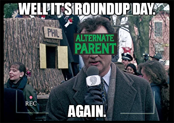 A man in a suit holding a microphone with a '9' logo speaks to the camera. Text overlays read 'WELL IT'S ROUNDUP DAY.' above…