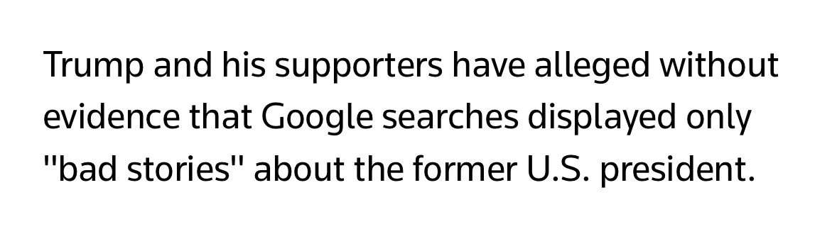 The image is a plain white background with black text stating that Trump and his supporters have alleged without evidence…
