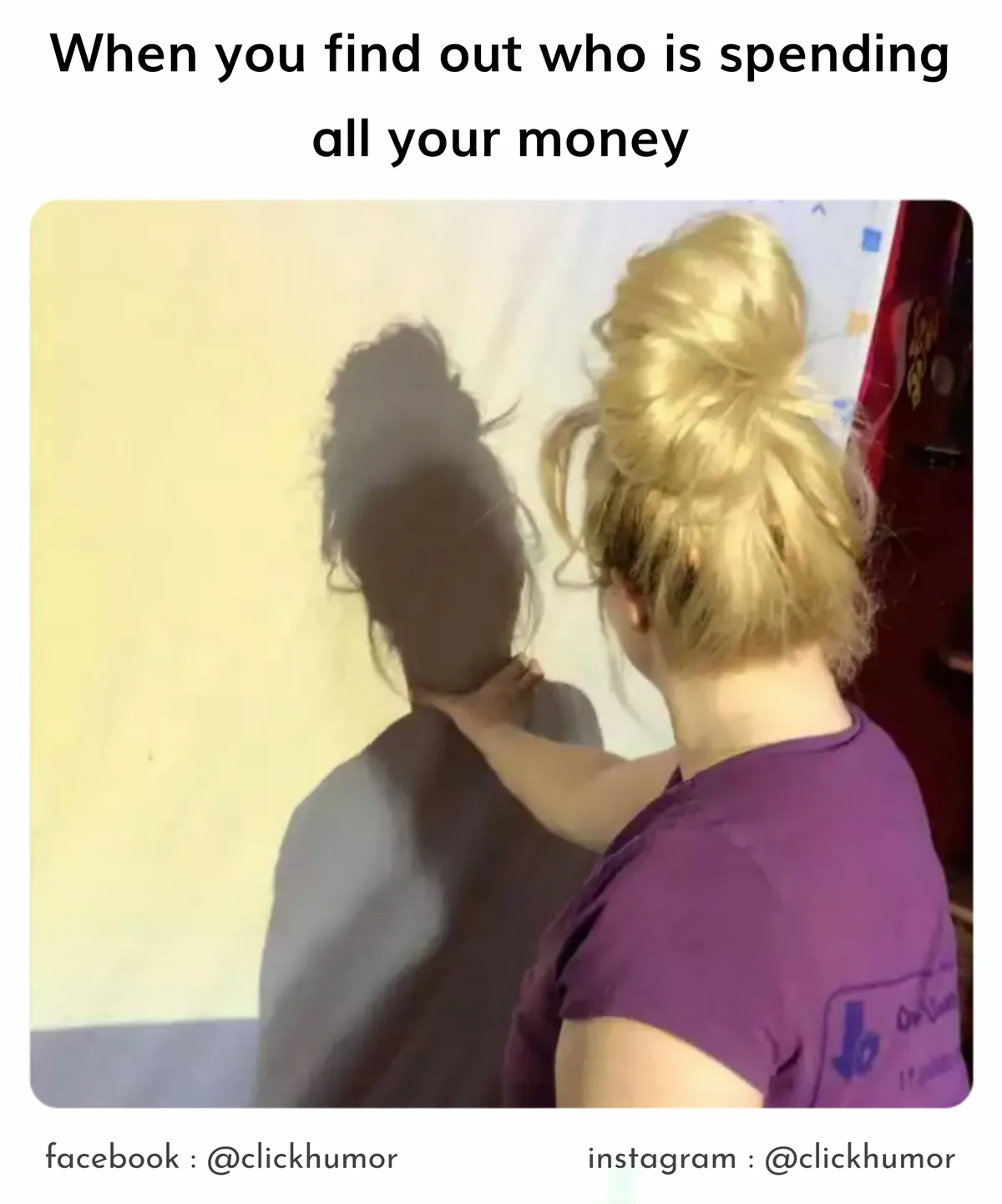 A person with blonde hair in a messy bun, wearing a purple shirt, is seen from behind reaching out to grab the neck of their…
