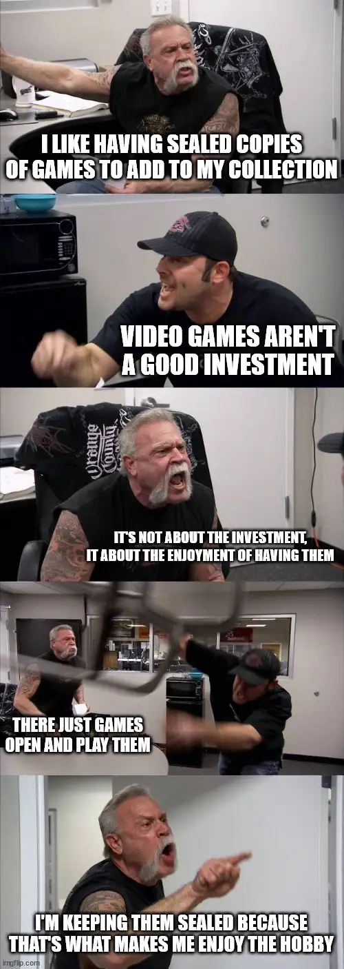 A five-panel meme featuring two men in an office setting. The first man, with a white beard and tattoos, argues that keeping…