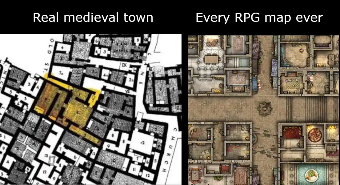 The image is split into two panels. The left panel shows a black-and-white, densely packed, irregularly shaped map of a real…