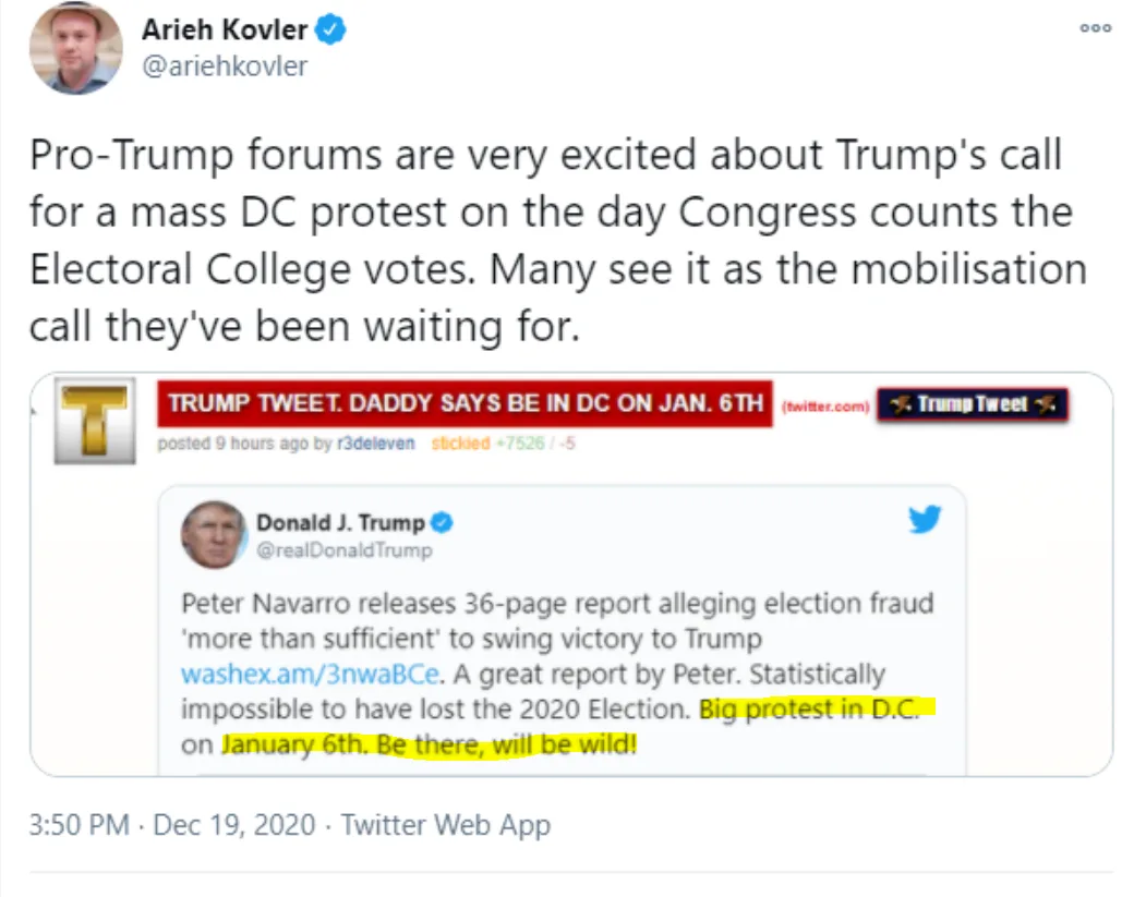 A screenshot of a 2020 Twitter post by Donald J. Trump, where his tweet is partially highlighted. The tweet encourages a…