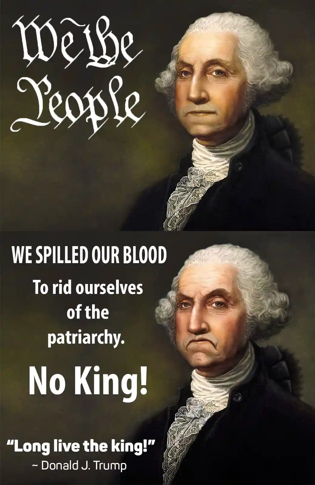 The image displays two panels of George Washington's portrait. The top panel shows him with the text 'We the People' in a…