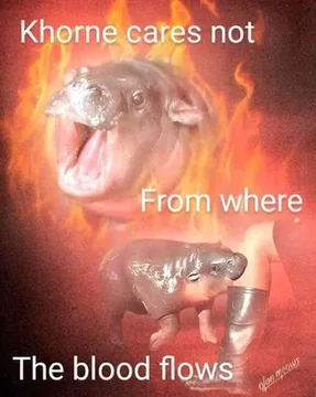 A fiery image shows a large hippopotamus head roaring above a smaller hippopotamus standing beside a human leg in a boot…