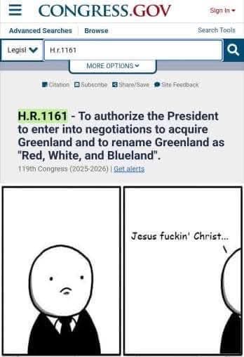 The image displays a screenshot of the congress.gov website showing bill H.R.1161, which humorously proposes to authorize…