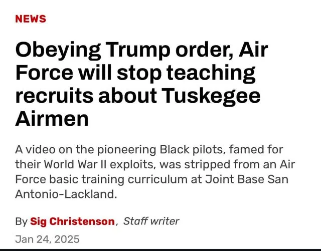 A screenshot of a news article with a red 'NEWS' header, a large headline stating 'Obeying Trump order, Air Force will stop…